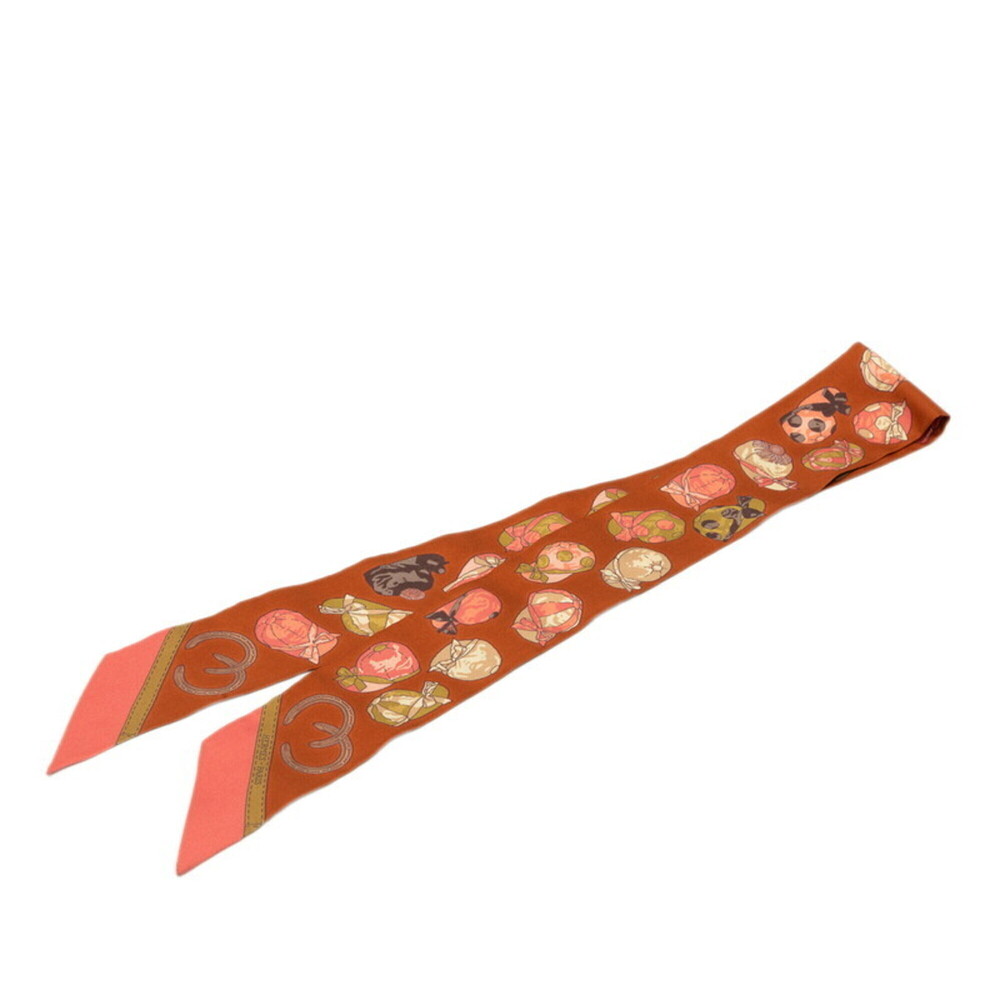 Hermes Twilly JOCKEY Riding Hat and Horse Hoof Scarf Muffler Brown Silk Women...